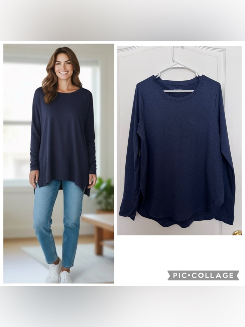 Athleta Navy Long-Sleeve Relaxed Crew Top size L